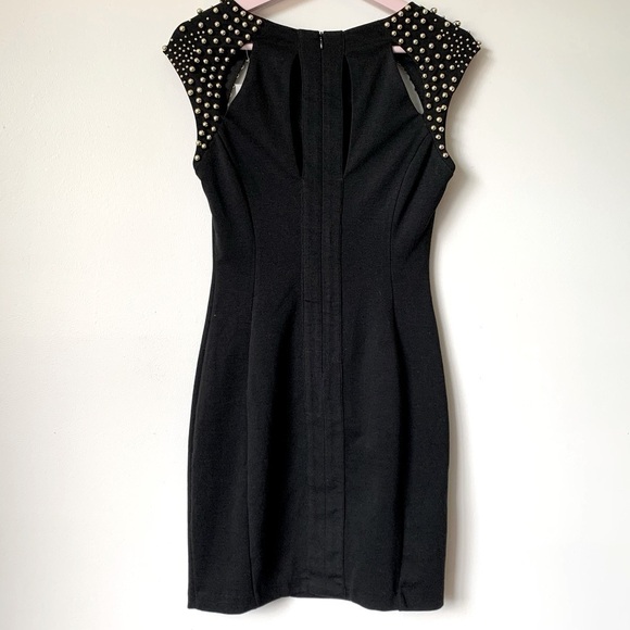 NEW ARDEN B Black Ponte Knit Cutout Bodice Gold Beaded Cocktail Dress Size Small - Picture 3 of 7